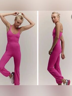 Free people Neon Pink Racerback Jumpsuit